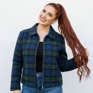 The Limited Western Wool Plaid Jacket Coat Full Zip Medium Adjustable